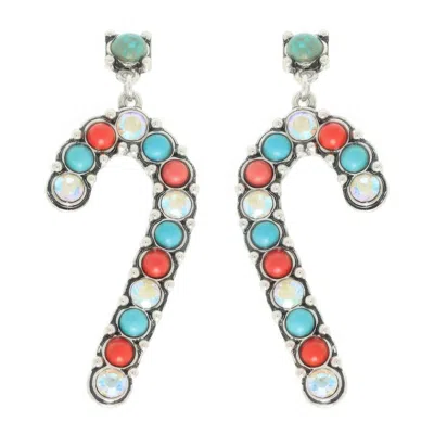 Truedames Western Christmas Candy Cane Post Earrings In Blue