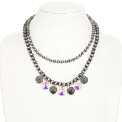 Truedames Western Dual Strand Crystal Teardrop Necklace In Metallic