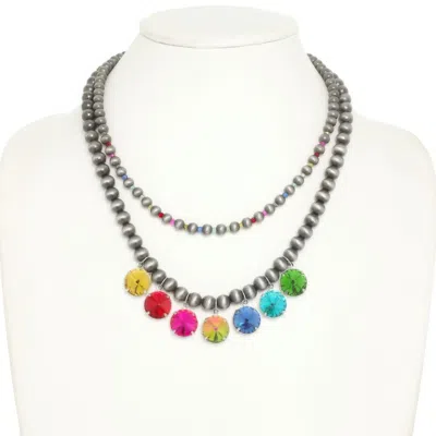 Truedames Western Dual Strand Crystal Teardrop Necklace In Multi