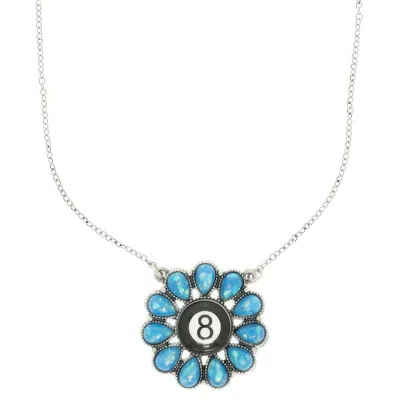 Truedames Western Eight Ball Flower Penadnt Necklace In Metallic