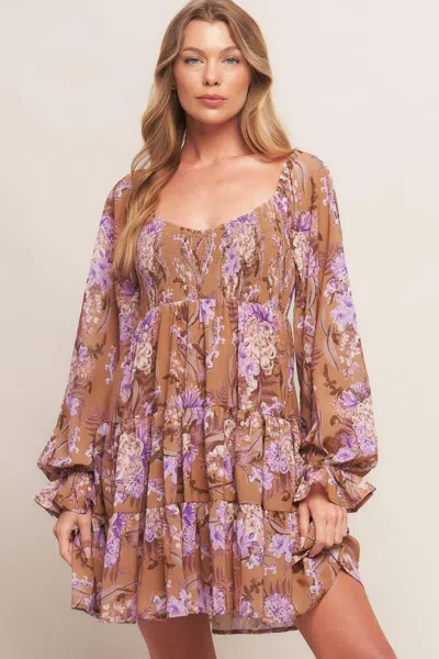 Truedames Western Garden Girl Woven Mini Dress In Brown