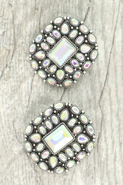 Truedames Western Jeweled Concho Post Earrings In Metallic