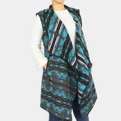 Truedames Western Knit Pocket Vest In Blue