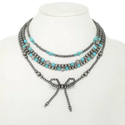 Truedames Western Multi Strand Bow Pendant Necklace