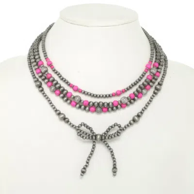 Truedames Western Multi Strand Bow Pendant Necklace In Pink