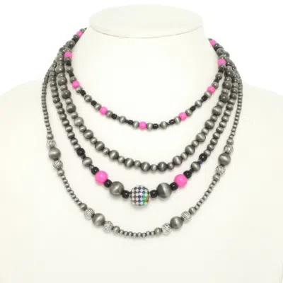 Truedames Western Multi Strand Checkerball Pendant Necklace In Metallic