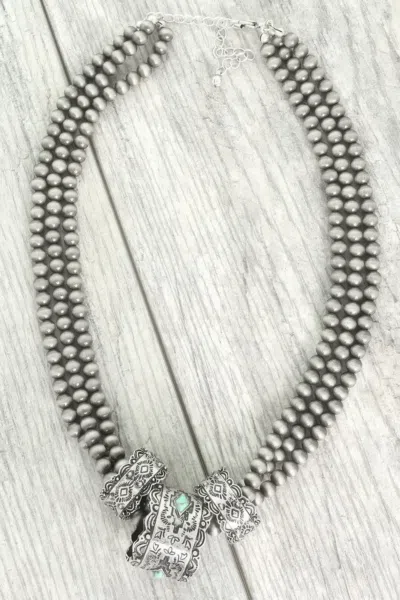 Truedames Western Navajo Barrel Pendant Beaded Necklace In Silver