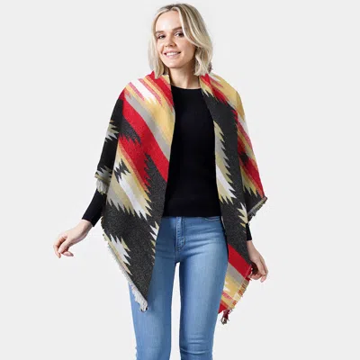 Truedames Western Pattern Jacquard Blanket Shawl In Black