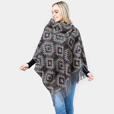 Truedames Western Pattern Tassel Poncho In Multi