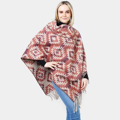 Truedames Western Pattern Tassel Poncho In Pink
