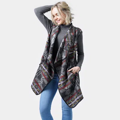 Truedames Western Pattern Vest With Pocket In Grey