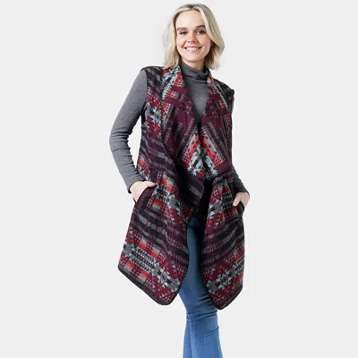 Truedames Western Pattern Vest With Pocket In Red