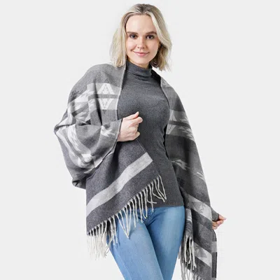 Truedames Western Pattern Woven Scarf/shawl In Black