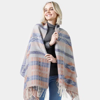 Truedames Western Pattern Woven Scarf/shawl In Gray