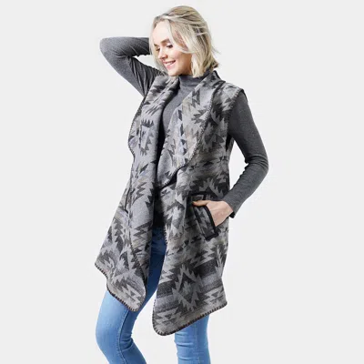 Truedames Western Patterned Pocket Vest In Gray