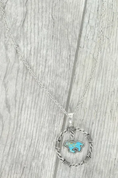 Truedames Western Running Horse Stone Barbed Wire Necklace In Silver