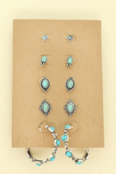 Truedames Western Theme Assorted 5 Pair Earring Set In Blue
