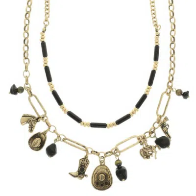 Truedames Western Theme Turquoise Charm Necklace Set In Gold