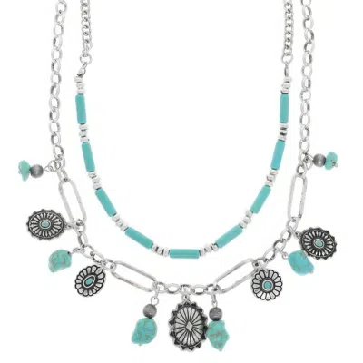 Truedames Western Theme Turquoise Necklace Set In Metallic