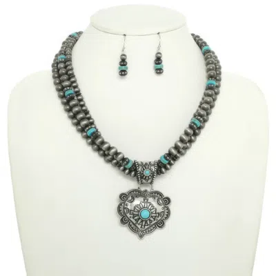 Truedames Western Turquoise Heart Pendant Necklace Set In Multi