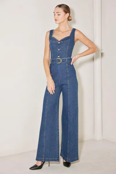 Truedames Westside Glam Denim Jumpsuit In Blue
