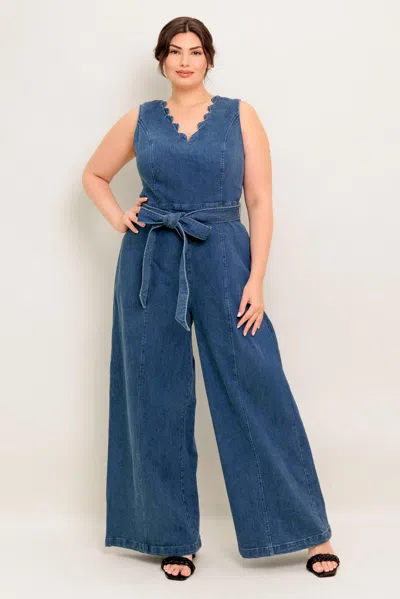 Truedames Where The Night Medium Indigo Denim Jumpsuit In Blue