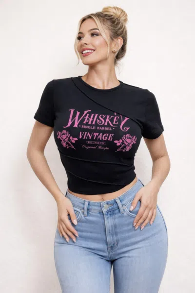 Truedames Whiskey Vintage Graphic Asymmetrical Crop Top In Black