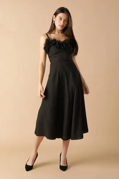 Truedames Whispering Pines Woven Midi Dress In Black