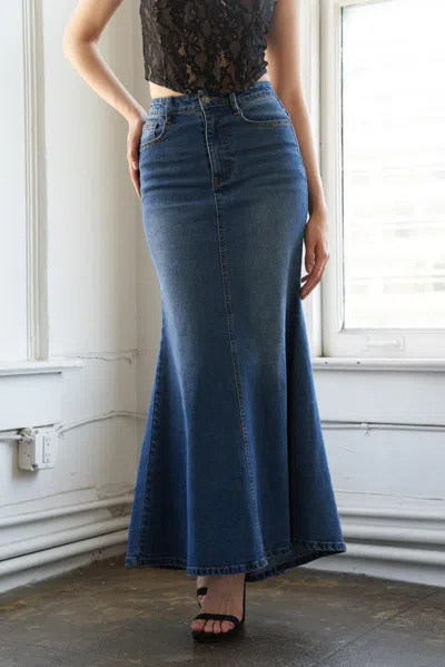 Truedames Whispering Winds Denim Midi Skirt In Multi