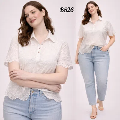 Truedames White Eyelet Polo Blouse