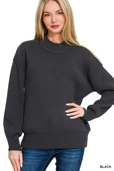 Truedames Wide Neckband Drop Shoulder Sweater In Black