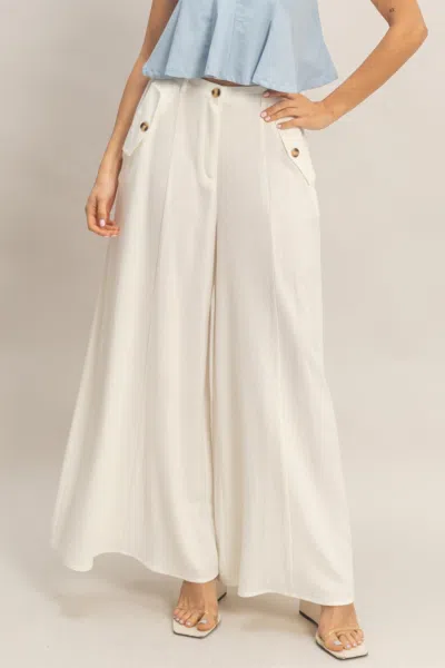 Truedames Wide-leg Flap Pocket Pants In White