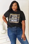 Truedames Wife Mom Boss Leopard Graphic T-shirt In Black