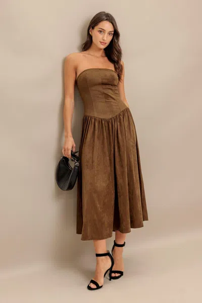 Truedames Wild Espresso Faux Suede Midi Dress In Brown