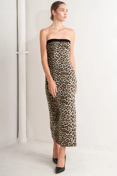 Truedames Wild Romance Leopard Knit Midi Dress In Brown