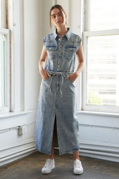 Truedames Wildflower Whimsy Denim Midi Dress In Blue