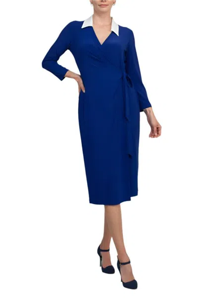 Truedames Women 3/4 Sleeve Midi Wrap Dress In Blue