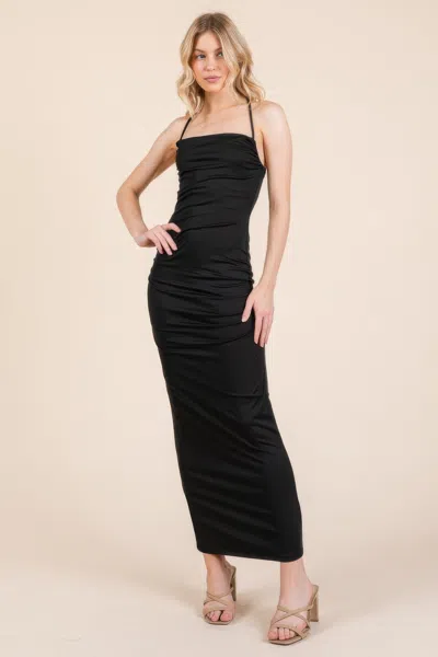 Truedames Women's Asymmetry Ruched Double Layered Maxi Dress In Black