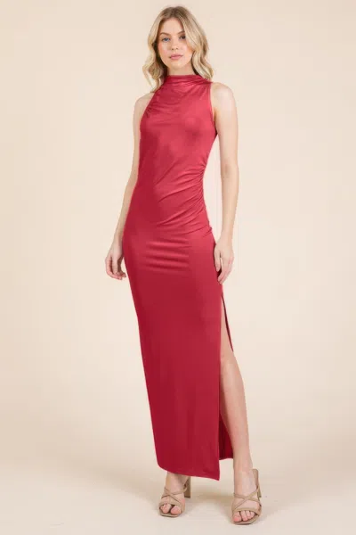 Truedames Women's Back Cut Out Side Shirring Side Slit Maxi Dress In Red