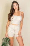 Truedames Women's Bustier Cami Top & Slant Pocket Wide Shorts In Neutral