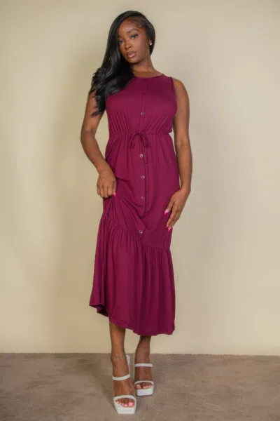 Truedames Women's Button Front Tie Waist Sleeveless Maxi Dress In Burgundy
