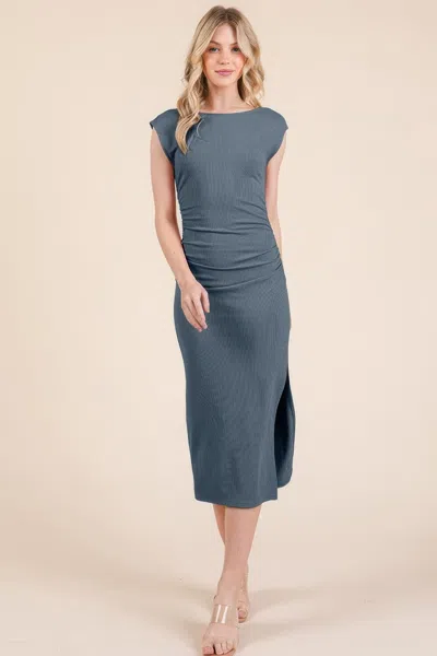 Truedames Women's Cap Sleeve Boatneck Open Back Midi Dress In Blue