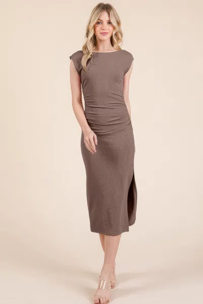 Truedames Women's Cap Sleeve Boatneck Open Back Midi Dress In Brown