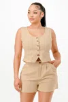 Truedames Women's Casual Cropped Vest And Short Set In Neutral