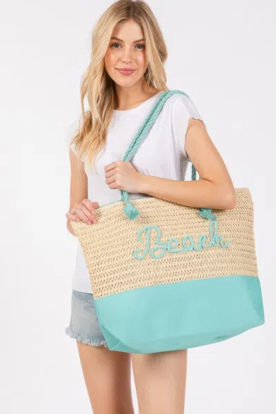 Truedames Women's Color Sewn Rope Beach Letter And Strap Crochet Fabric Tote In Blue