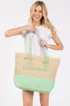 Truedames Women's Color Sewn Rope Beach Letter And Strap Crochet Fabric Tote In Green