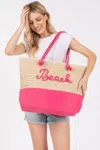 Truedames Women's Color Sewn Rope Beach Letter And Strap Crochet Fabric Tote In Pink