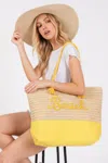 Truedames Women's Color Sewn Rope Beach Letter And Strap Crochet Fabric Tote In Yellow