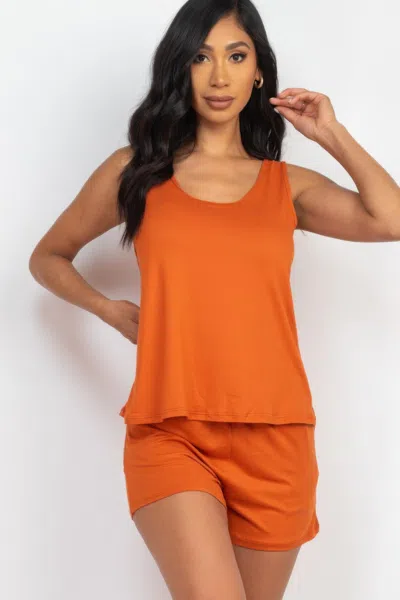 Truedames Women's Comfy Tank Top & Shorts Set In Orange