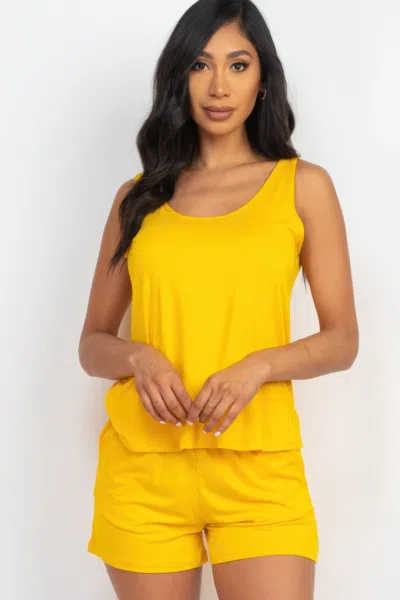 Truedames Women's Comfy Tank Top & Shorts Set In Yellow